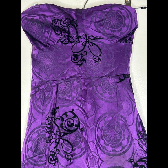 GUESS BLACK LABEL Purple Silk Strapless Dress w Velvet Design Junior Sz 3 - Picture 1 of 6